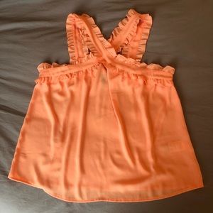 JCrew peach crisscross strap ruffle tank sz 8